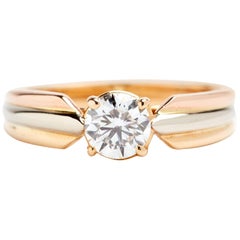 Tri-Tone 18 Karat Gold Cartier Solitaire Engagement Ring