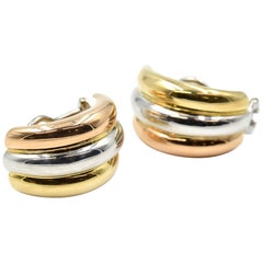 Tri-Tone 18 Karat Gold Omega Clip Half-Hoop Earrings