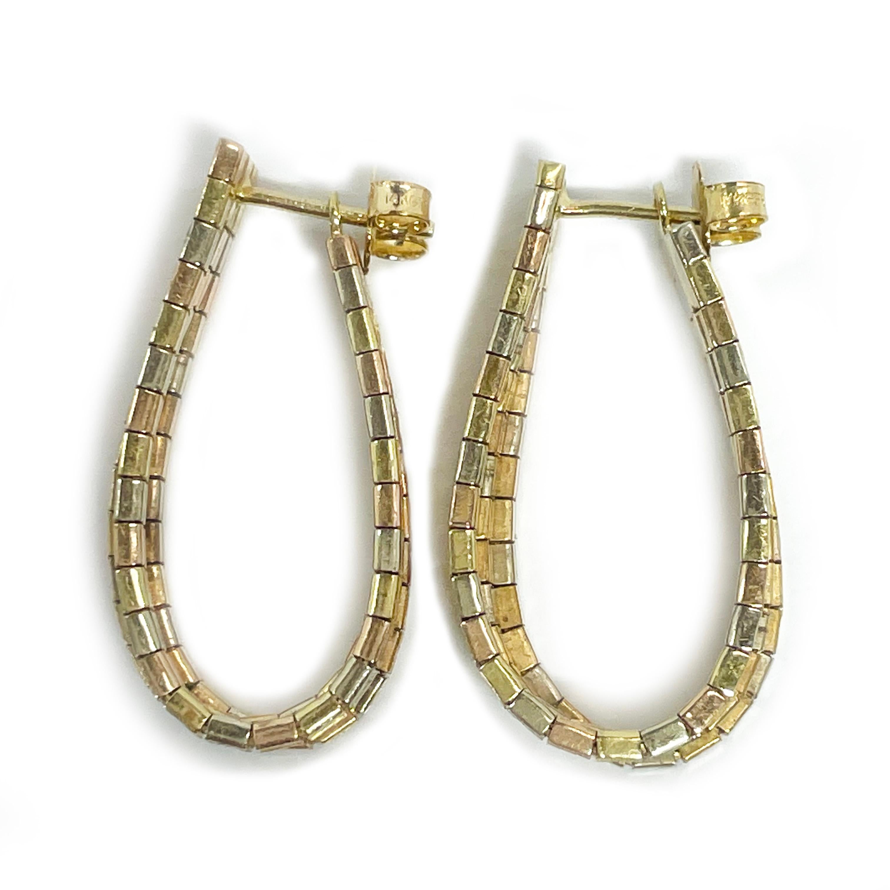 Women's or Men's Tri-Tone Diamond Cut Hoop Earrings For Sale