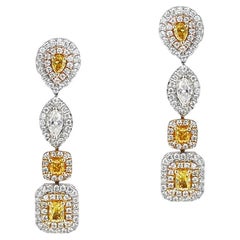 Boucles d'oreilles pendantes en or 18 carats avec diamants multicolores de forme mélangée