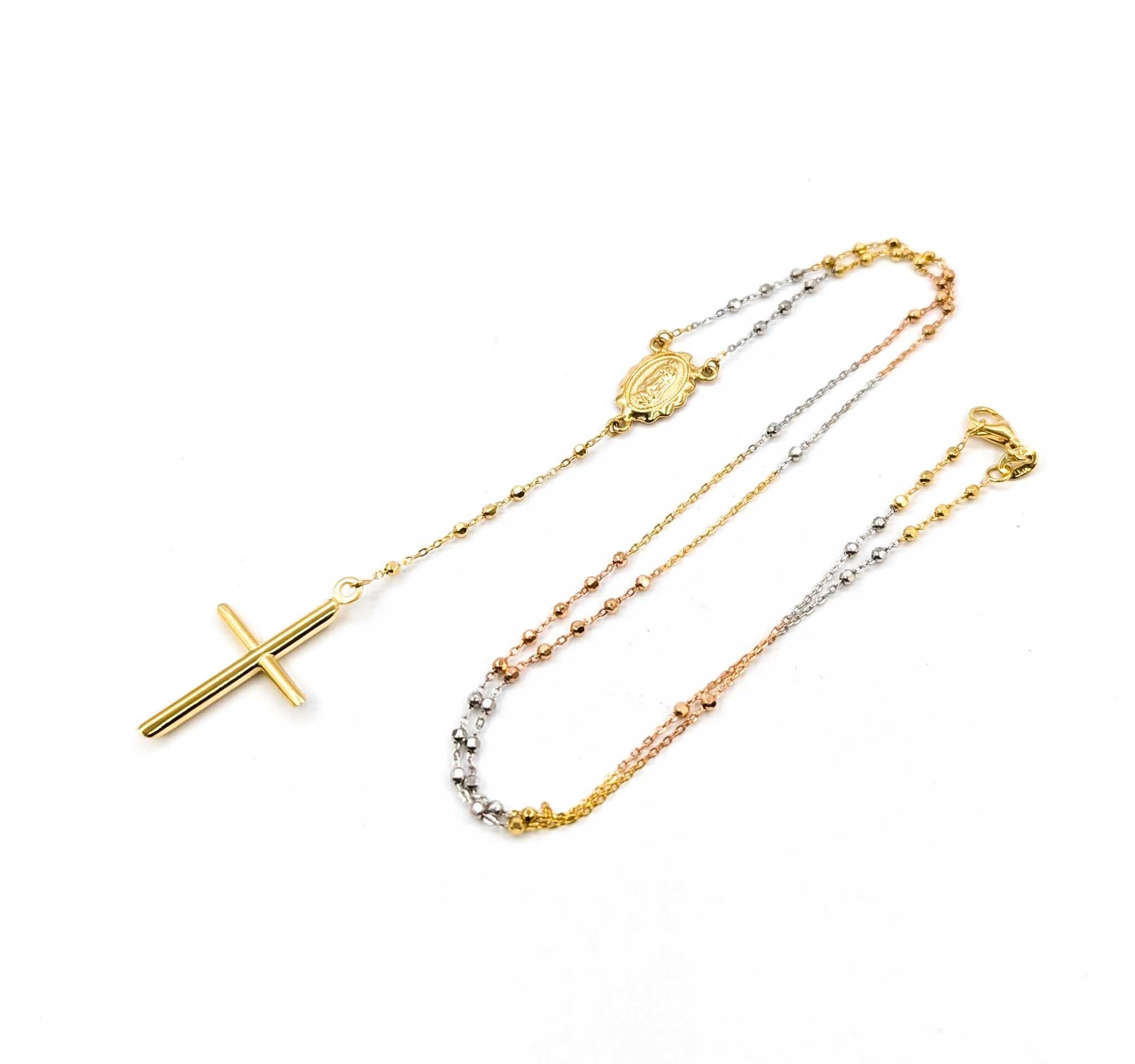 Donna Collana con rosario tricolore e croce in oro 14k in vendita