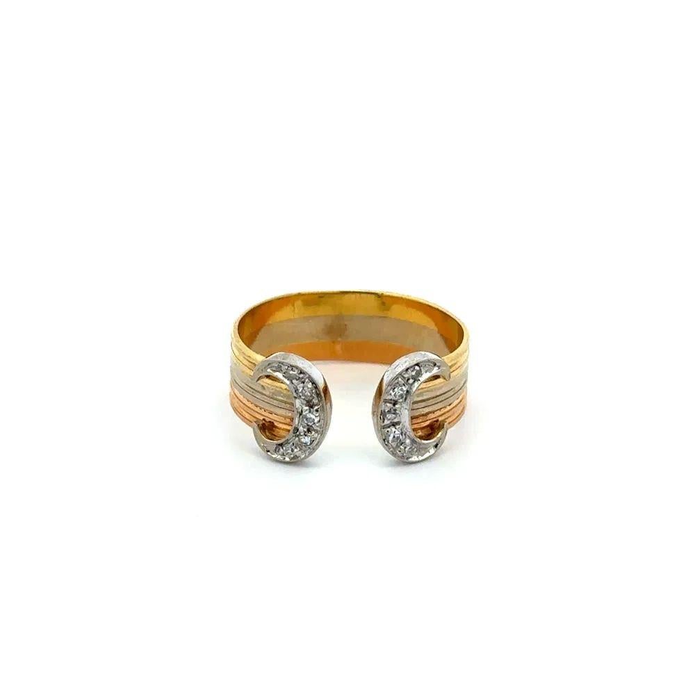 Modern Tri-Tone Solid Gold and Diamond Vintage Bangle Band Ring For Sale