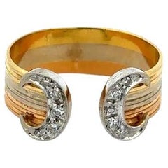 Tri-Tone Solid Gold and Diamond Vintage Bangle Band Ring