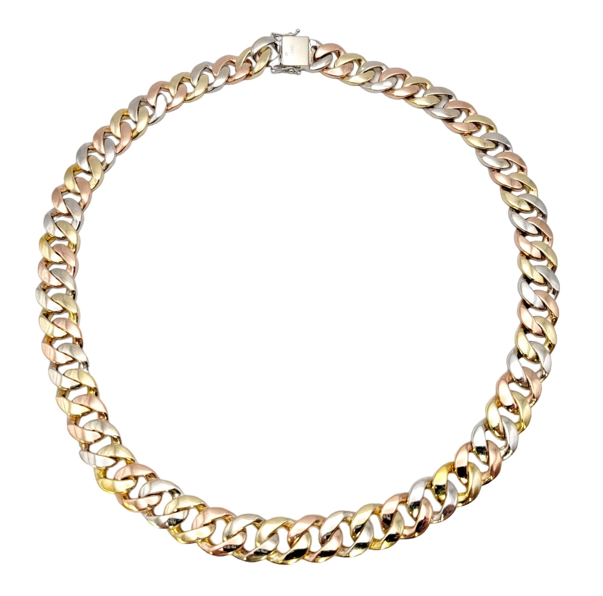 Tri-Tone Unisex Cuban Link 12 Ctw Pave Diamond Necklace in 14 Karat Gold For Sale 5