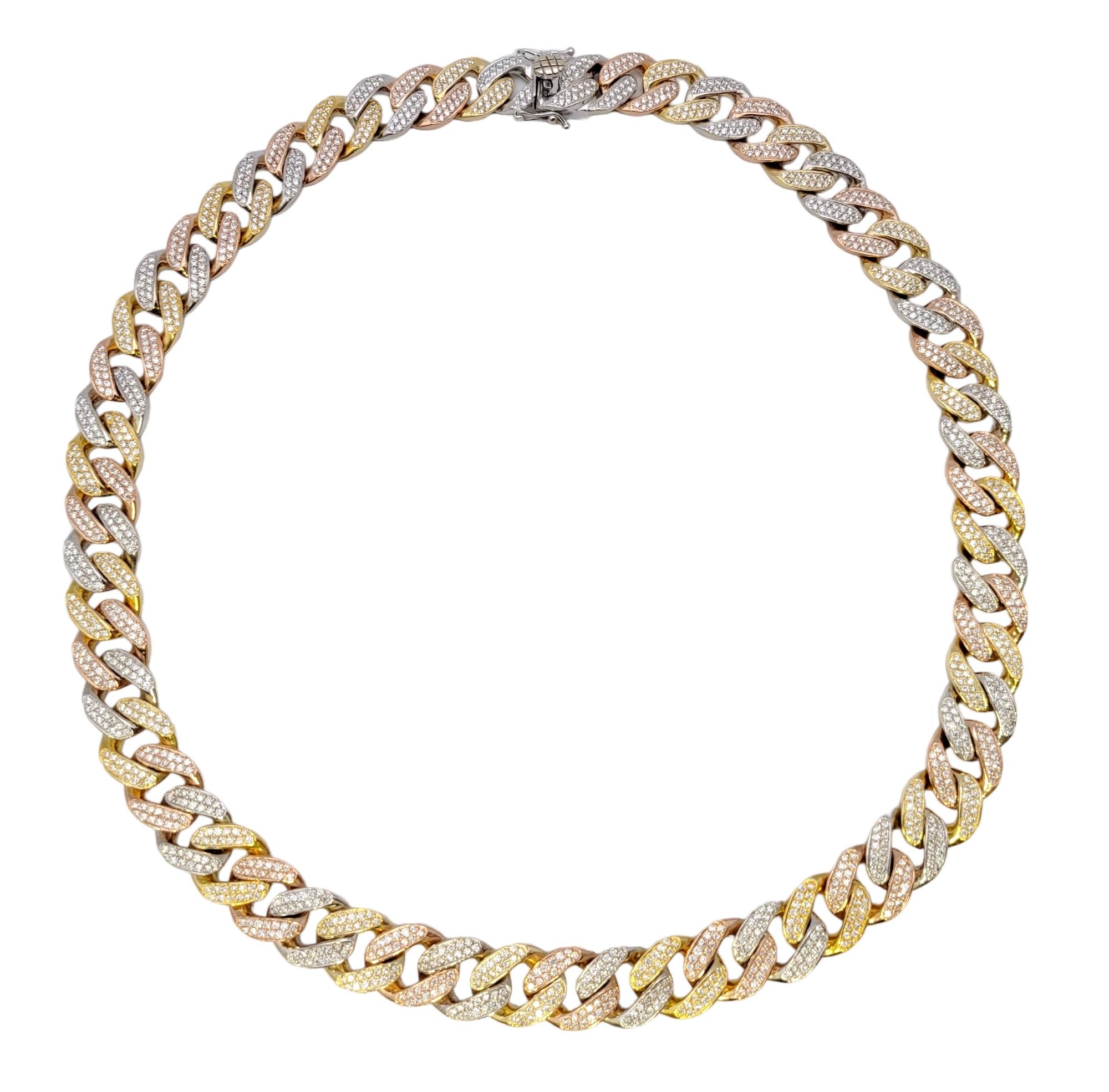 Collier unisexe à maillons cubains en or 14 carats avec diamants pavés 12 CTW 22