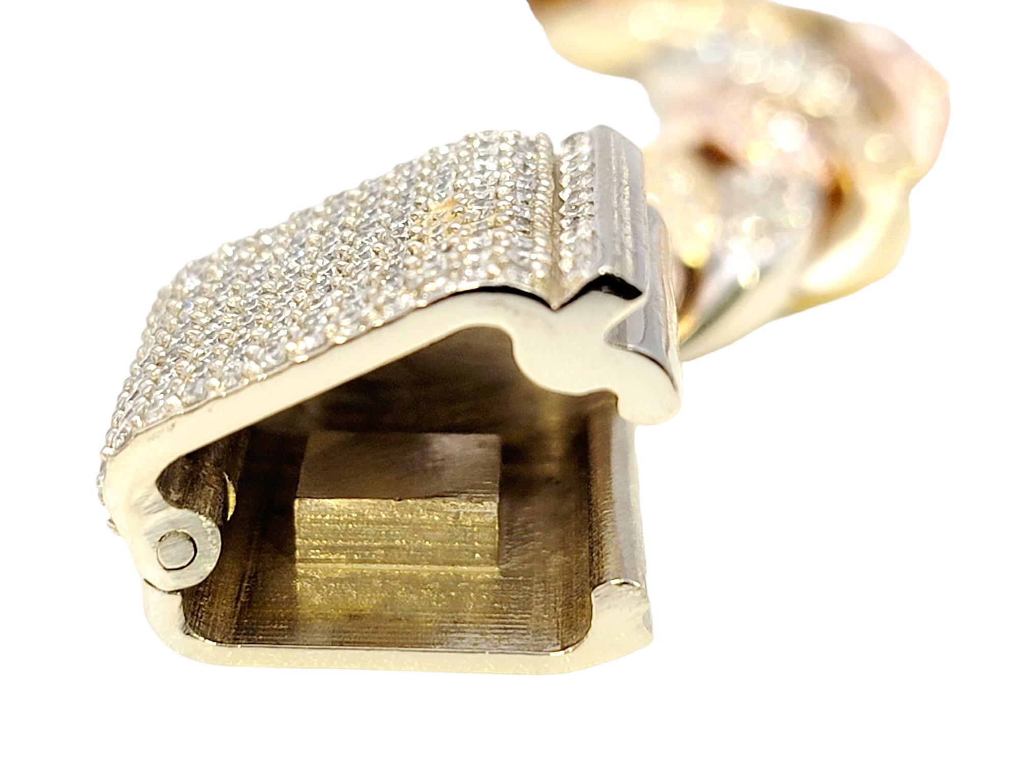 Tri-Tone Unisex Cuban Link Pave Diamond Bracelet in 14 Karat Gold For Sale 6