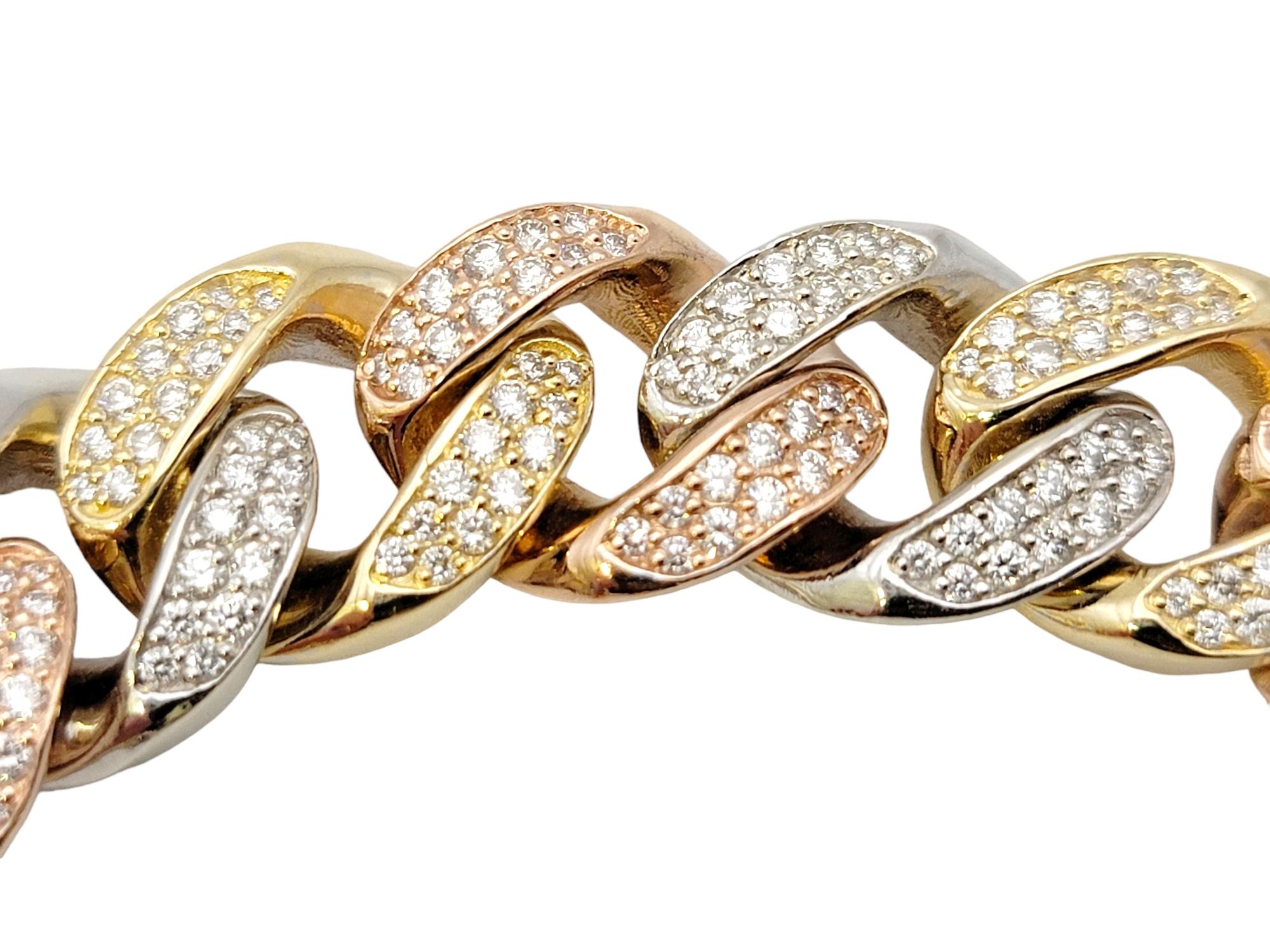 Dreifarbiges Unisex-Diamantarmband aus 14 Karat Gold mit kubanischen Gliedern im Zustand „Gut“ im Angebot in Scottsdale, AZ