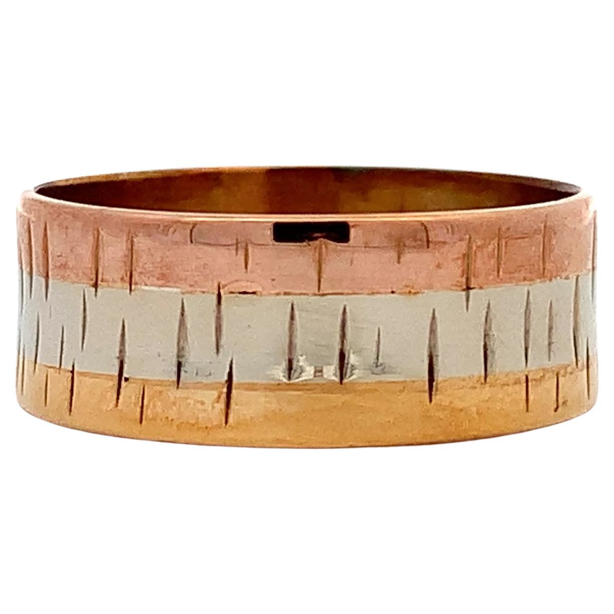 Tri-tone yellow white and rose gold chunky ring For Sale