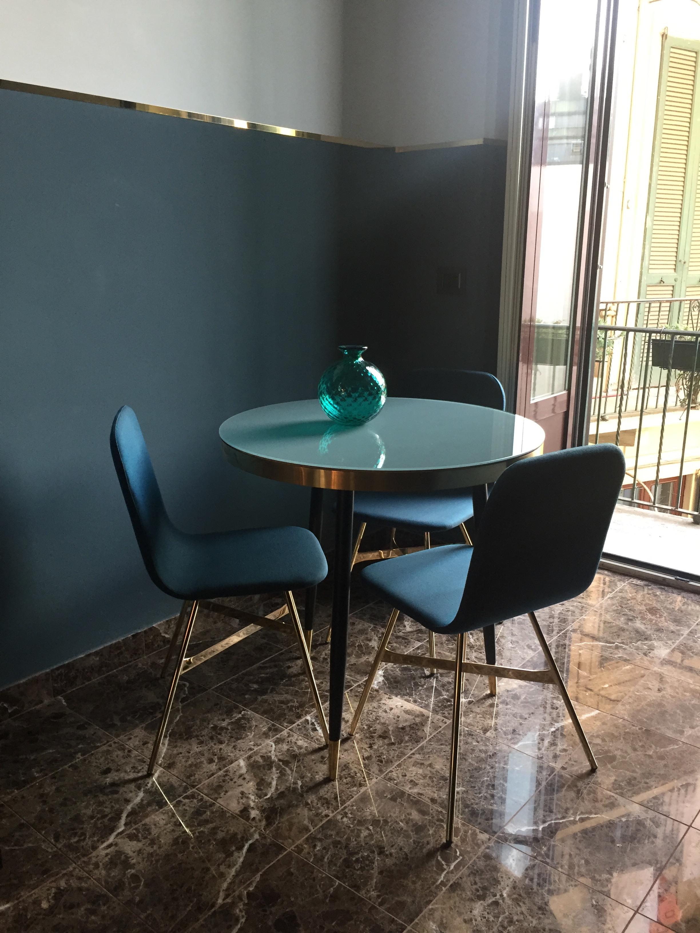 Tria Chair, Black Plywood Shell, Golden Legs, Minimalist Icon Made in italy For Sale 1