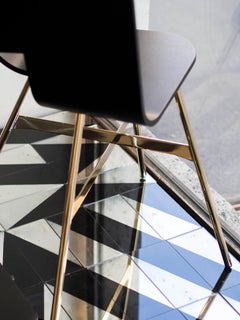 Tria Chair, Black Plywood Shell, Golden Legs, Minimalist Icon Made in italy