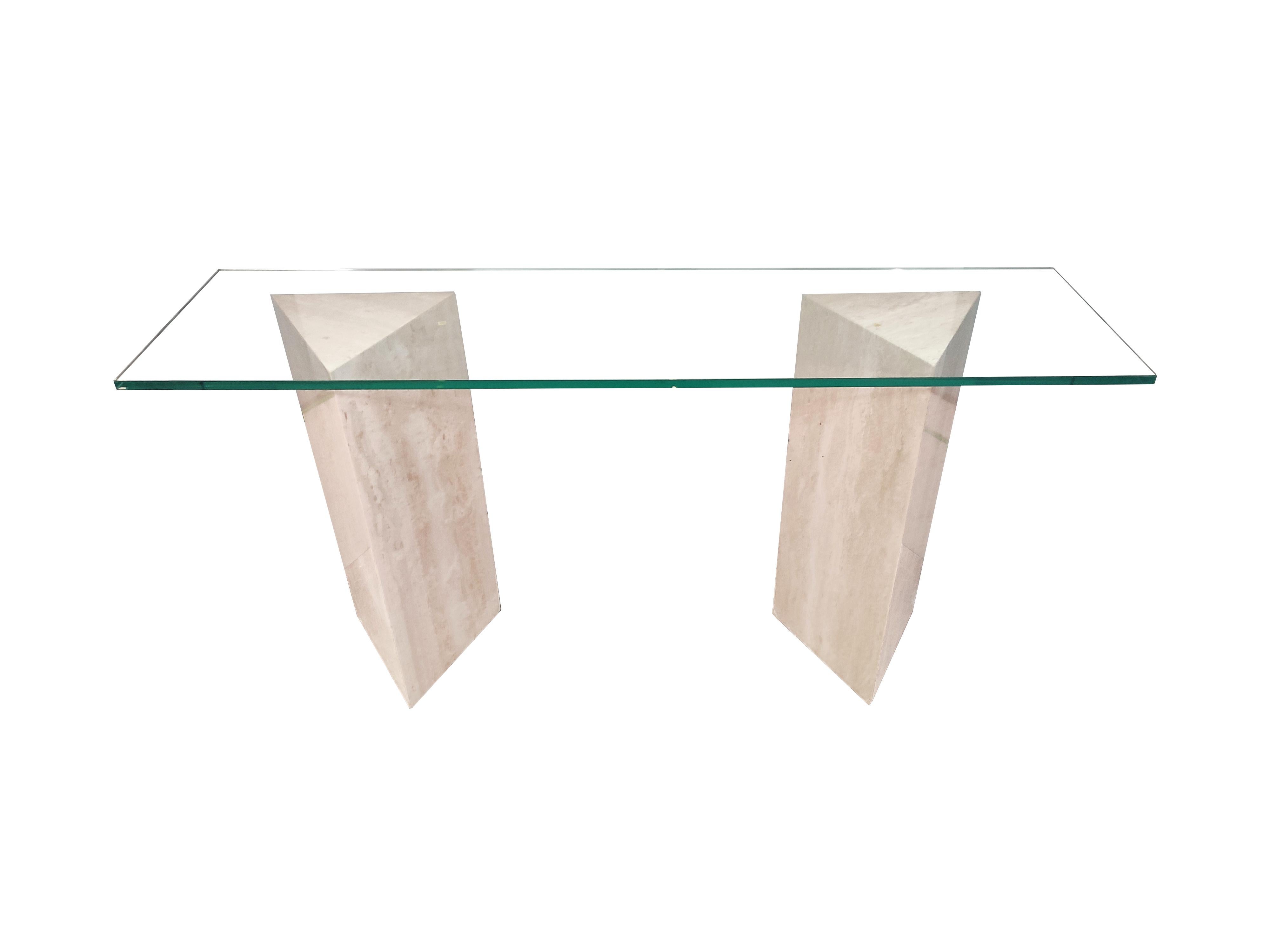 Tria Console Table Travertine Marble MidCentury '99 Modern Design Spain In Stock For Sale 1