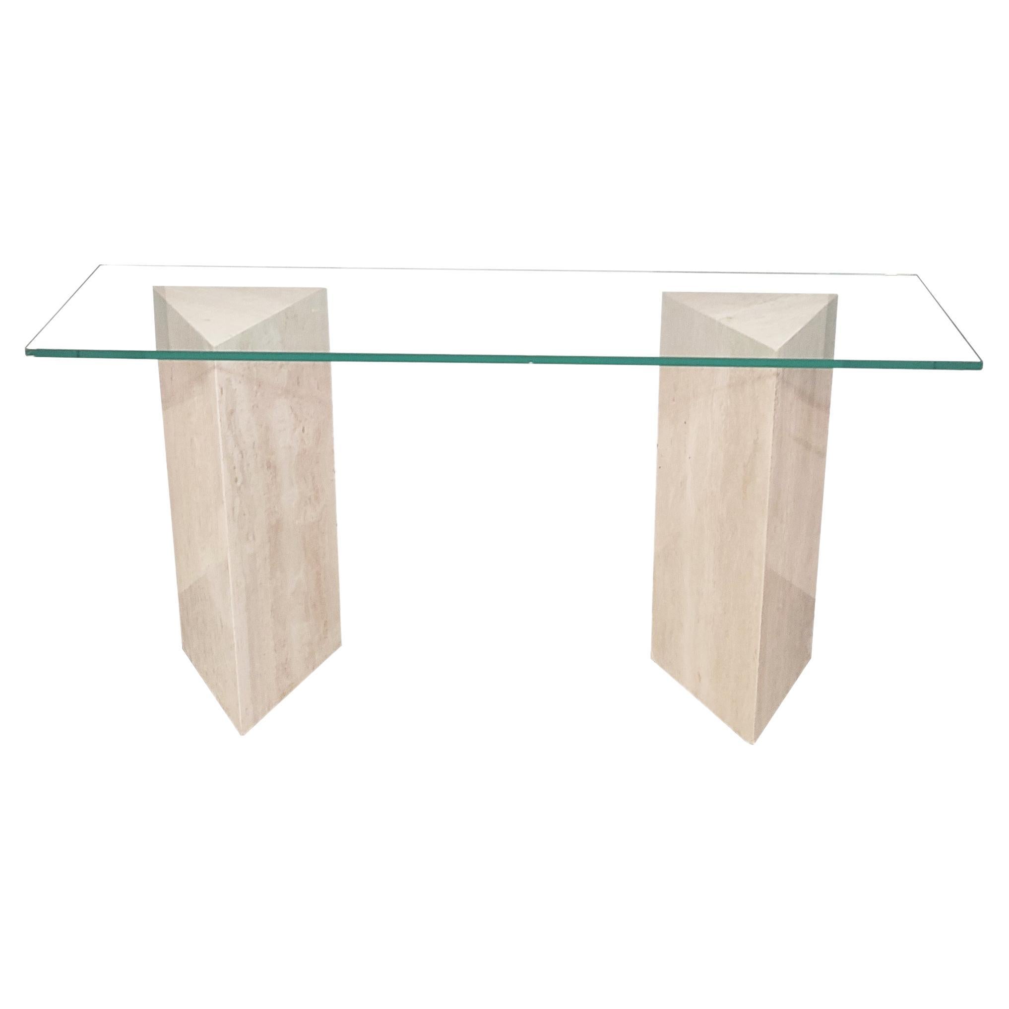 Tria Console Table Travertine Marble MidCentury '99 Modern Design Spain In Stock For Sale