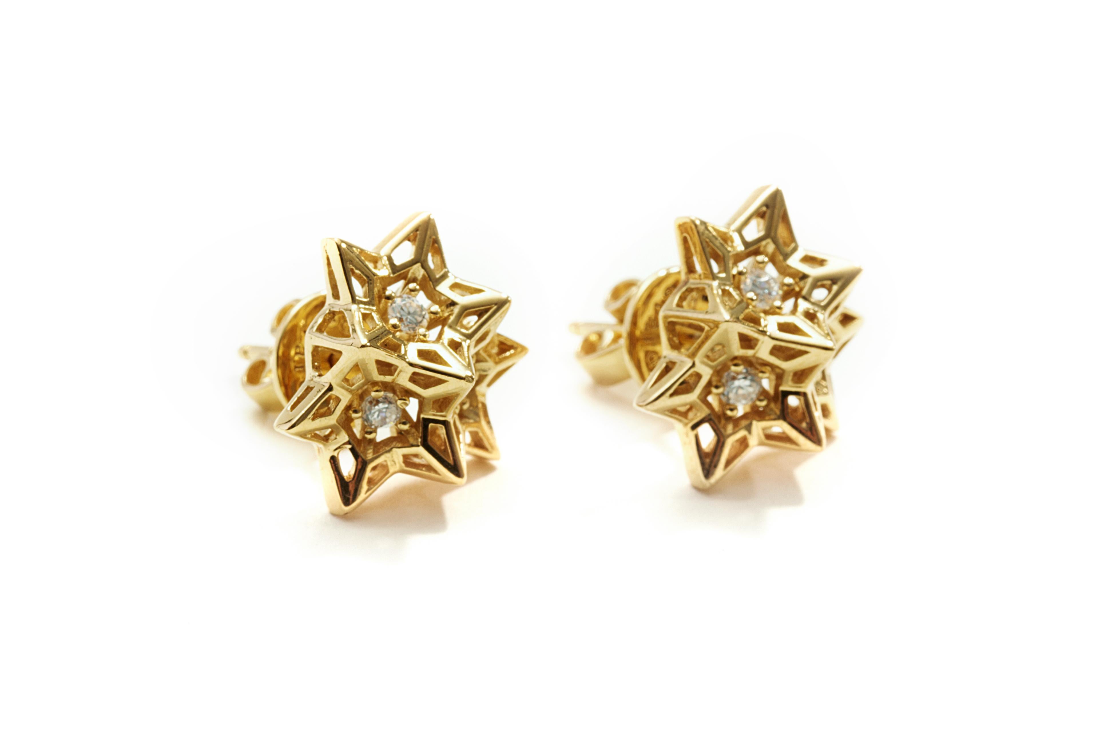 Women's Tria Frame Diamond Gold Stud Earrings For Sale