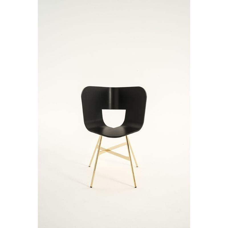Modern Tria Gold 4 Legs Chair, Black Open Pore Seat by Colé Italia For Sale