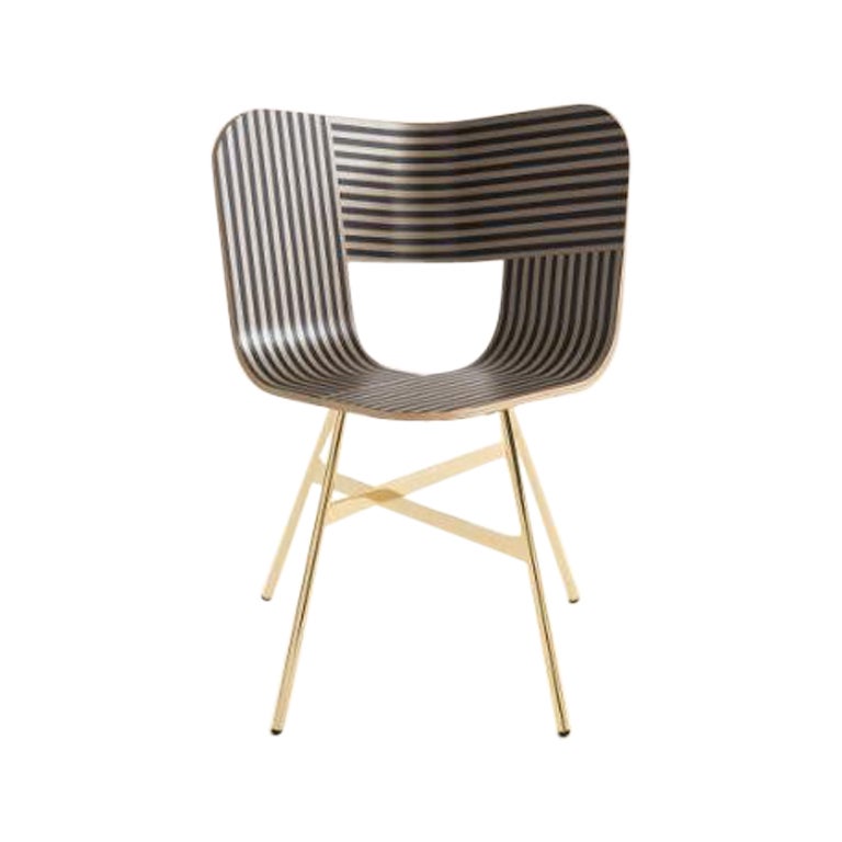Tria Gold 4-Fuß-Stuhl, gestreifter Sitz Elfenbein und Schwarz von Colé Italia im Angebot