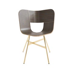Tria Gold 4 Legs Chair, Striped Seat Ivory and Black by Colé Italia