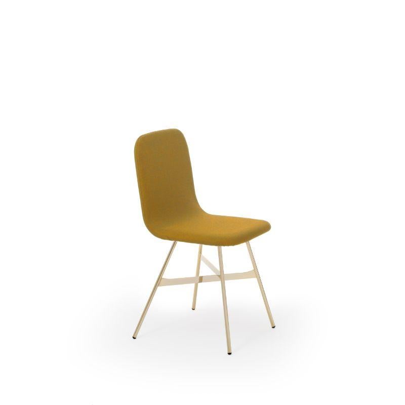 Tria gold upholstered, palm by Colé Italia with Lorenz & Kaz
Dimensions: H 82.5, D 52, W 58 cm
Materials: plywood chair; golden metal legs, upholstered fabric C

Also available: tria; 3 legs, with cushion, black, gold, simple, stool,