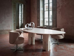 Tria Irregular Pink Portugal Marble Dining Table by L. Bozzoli
