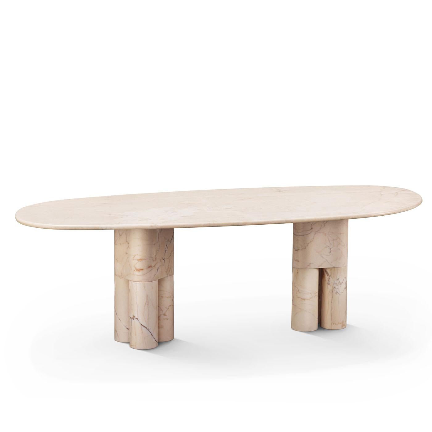 XXIe siècle et contemporain Table de salle à manger TRIA en marbre rose irrégulier du Portugal par L. Bozzoli en vente