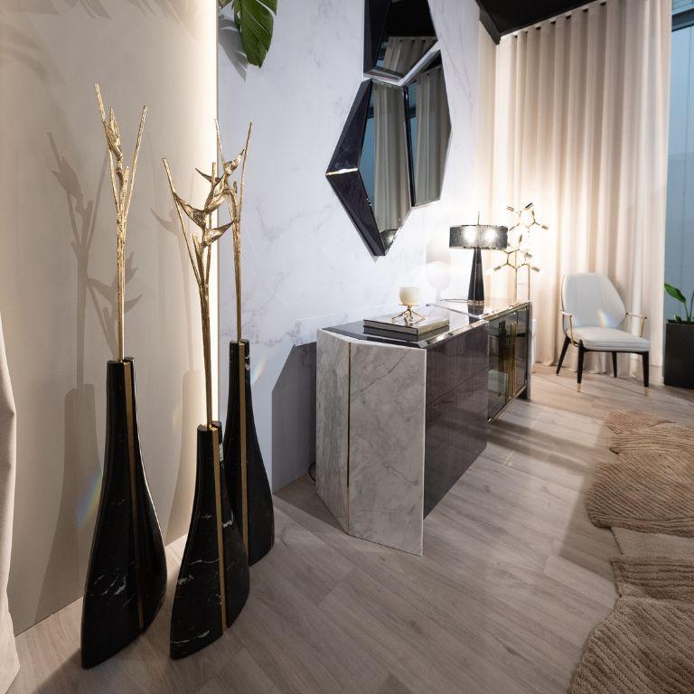 Brass Tria – Large Decorative Sculpture in Nero Marquina For Sale