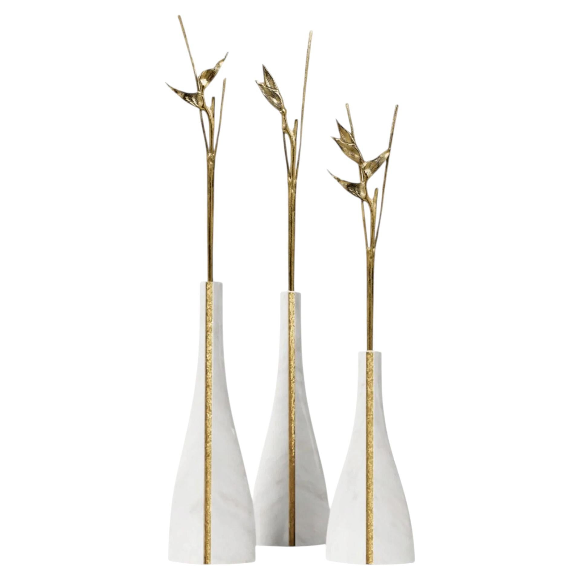 Tria Sculpture in White Marble, Hand-Crafted Minimal Design, 21th Century, 2023