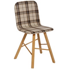 Tria Einfacher Stuhl von Colé mit Beinen aus Eiche, beigefarbener Sitz aus Schottenkaro, minimalistisch, hergestellt in Italien