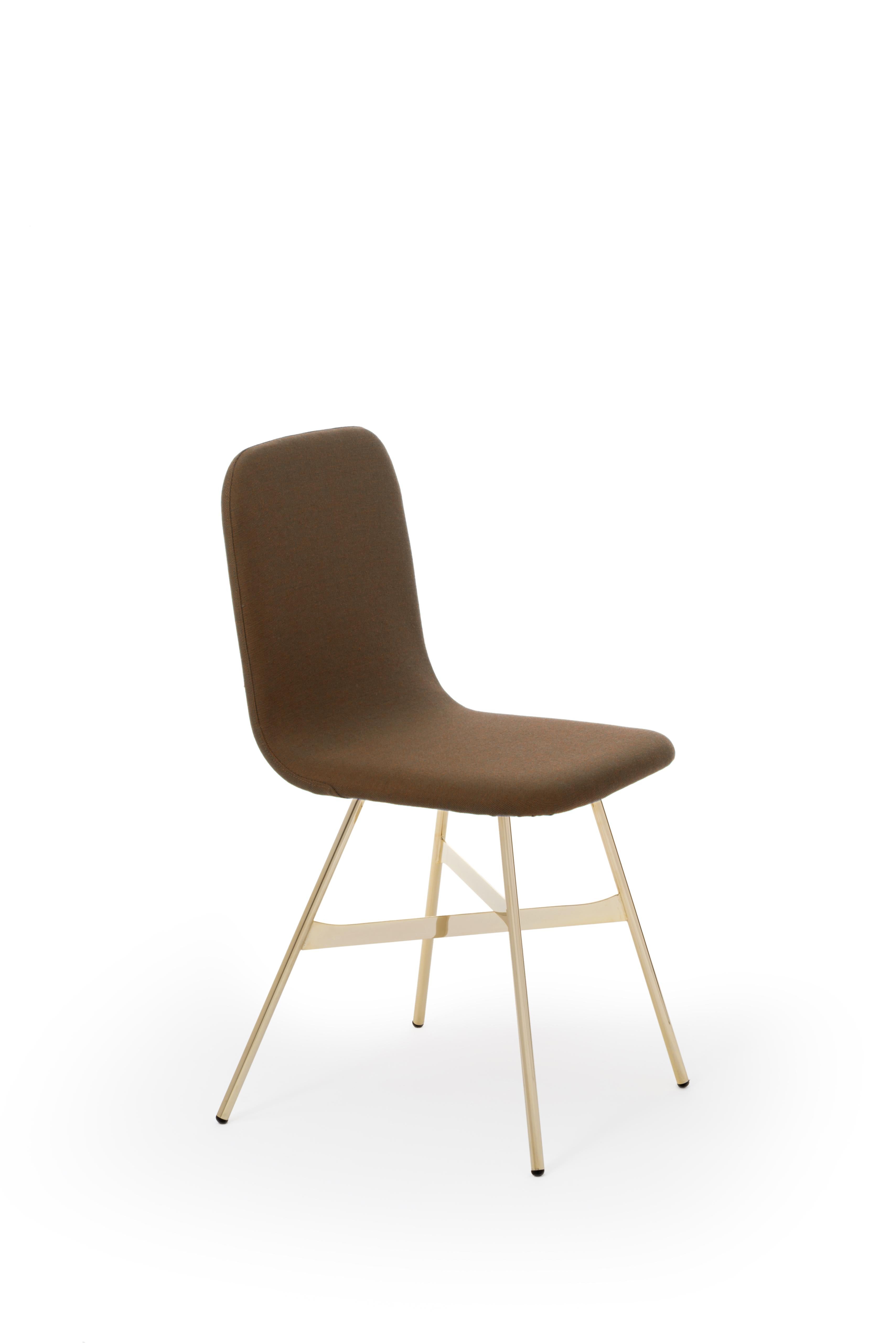 Minimalist Tria Simple Chair Golden Legs Upholstered in Fine Palm Green Wool, Made in Italy For Sale