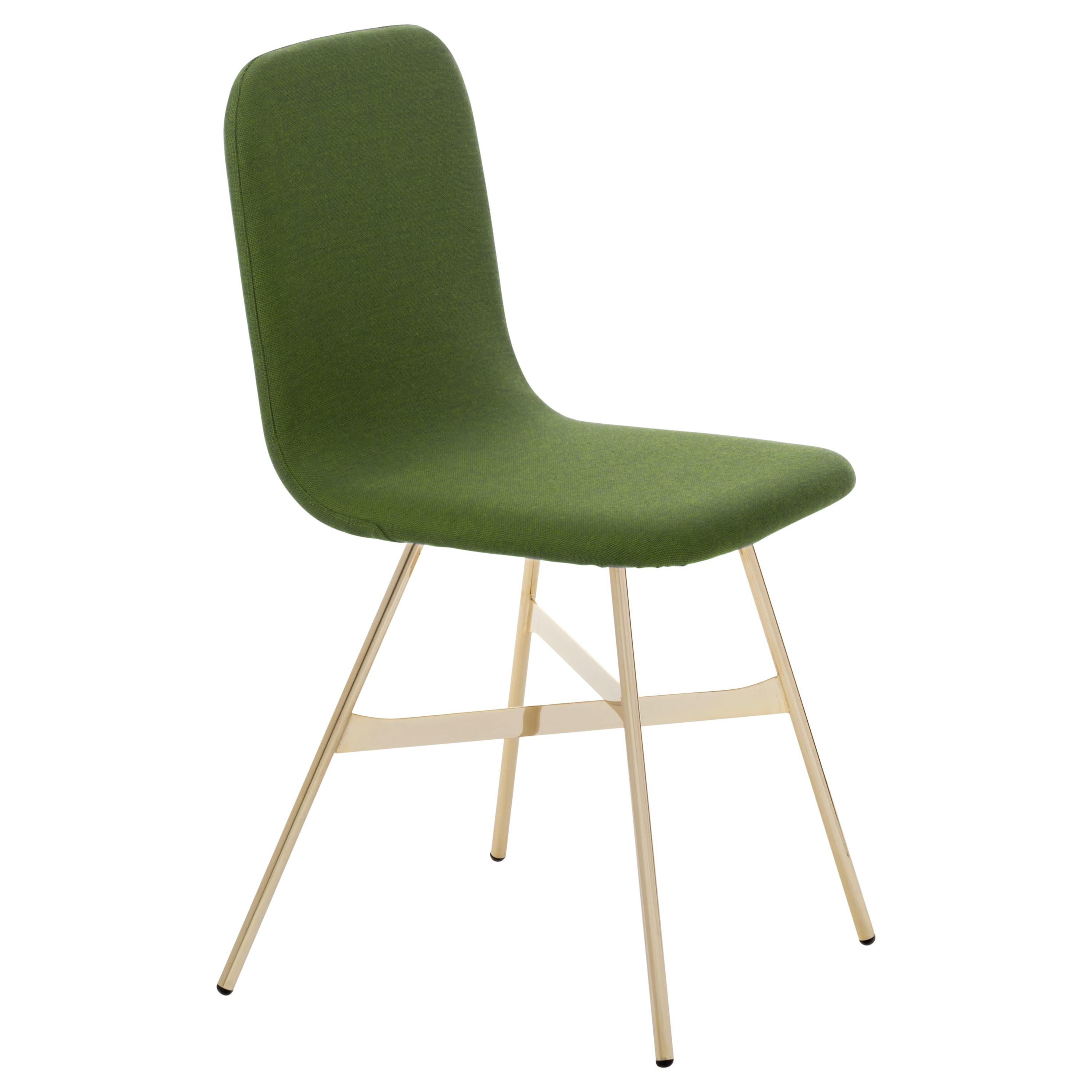 Tria Simple Chair Golden Legs Upholstered in Fine Palm Green Wool, Made in Italy