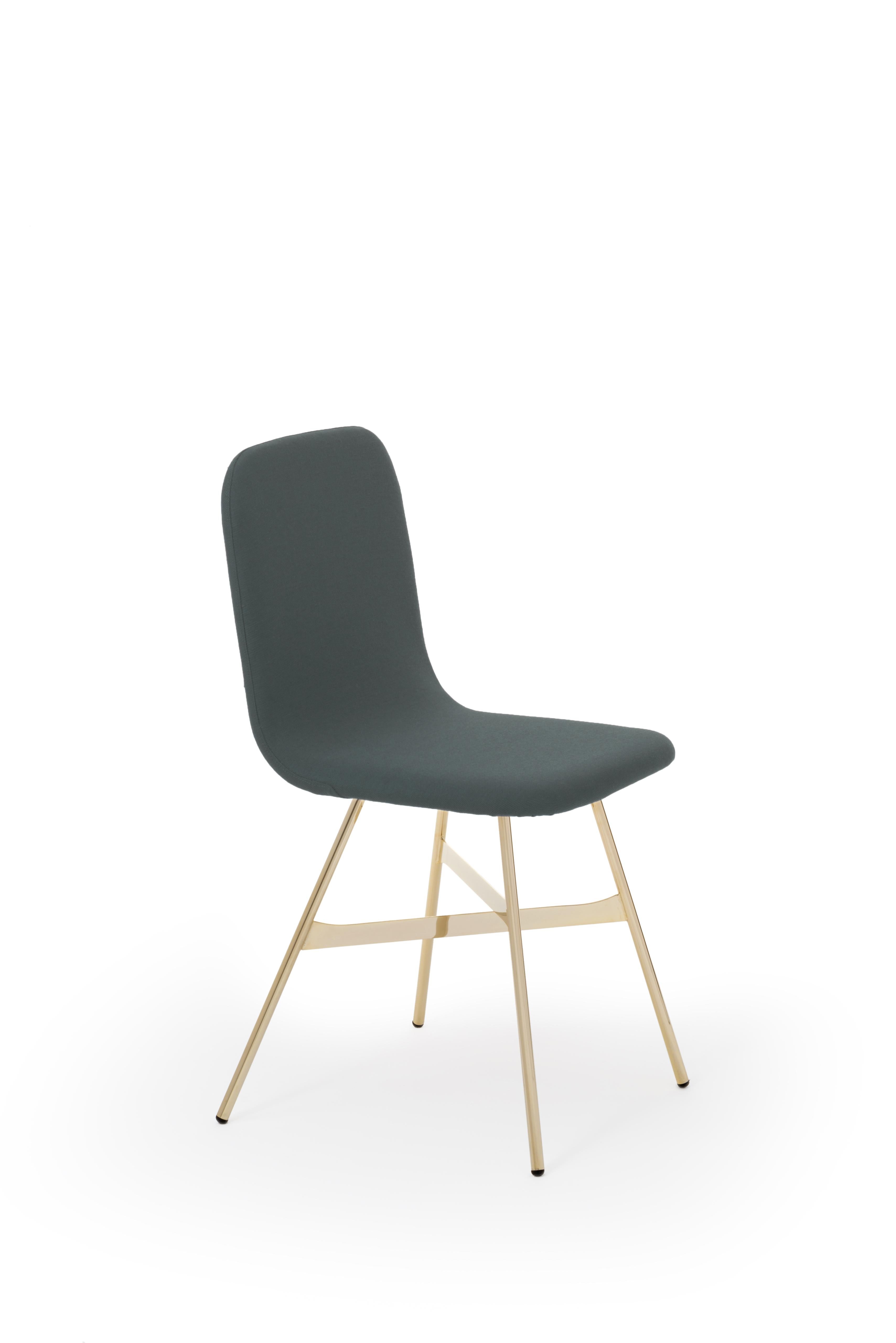 Minimalist Tria Simple Chair Golden Legs Upholstered in Mint Green Velvet Made in Italy For Sale