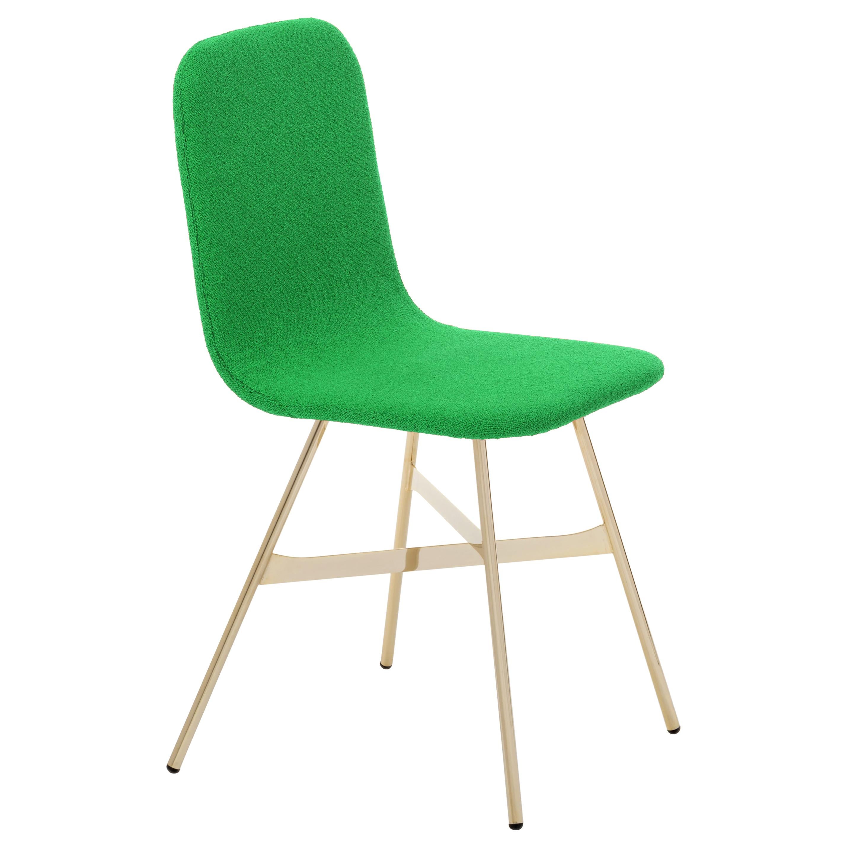 Tria Simple Chair Golden Legs Upholstered in Mint Green Velvet Made in Italy