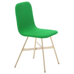 Tria Simple Chair Golden Legs Upholstered in Mint Green Velvet Made in Italy