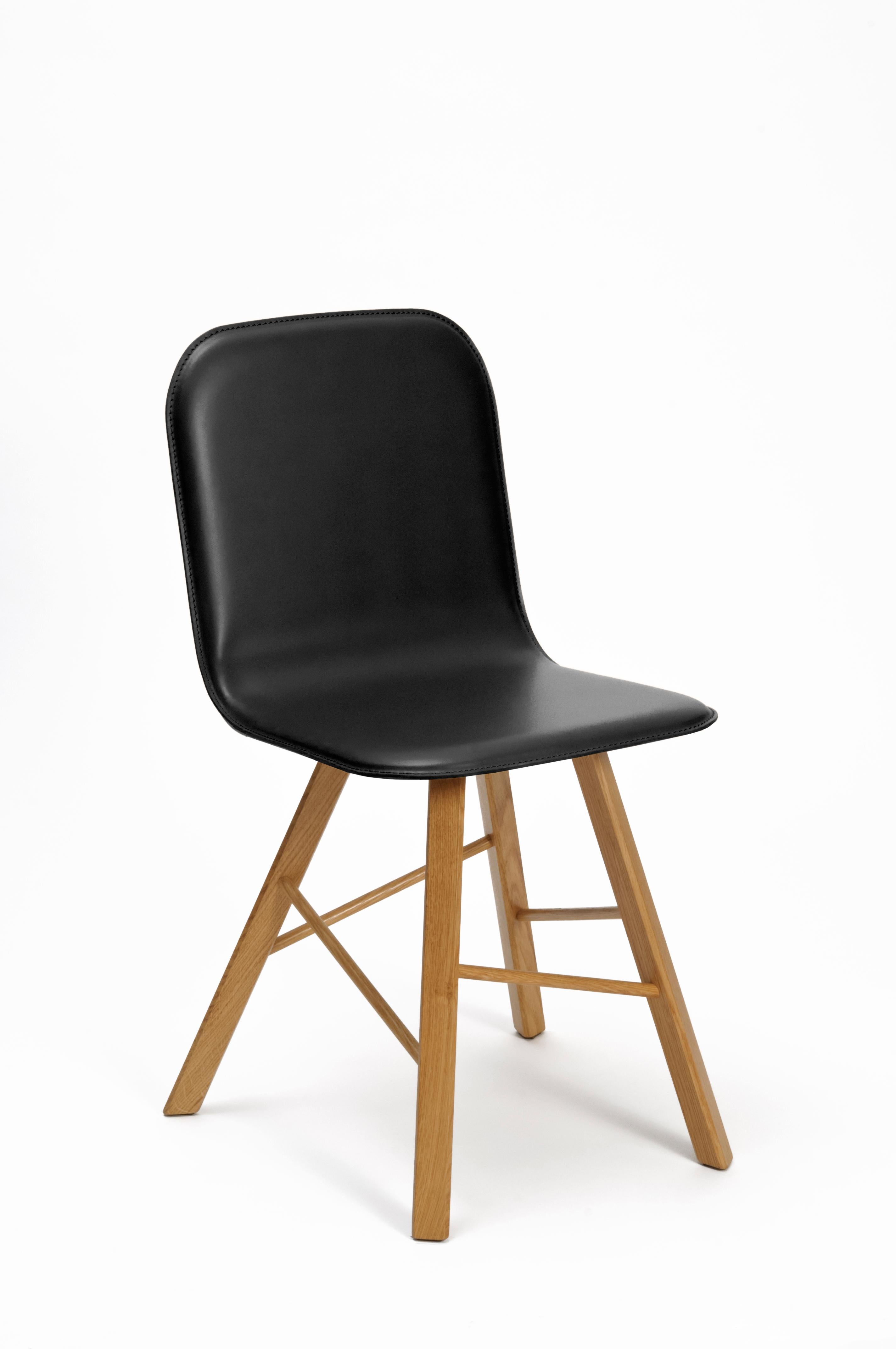 Italian Tria Simple Chair Oak and Green Upholstered Seat by Colé, Minimalist For Sale