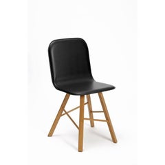 Tria Simple Chair Upholstered, Black Leather, Natural Oak Legs by Colé Italia