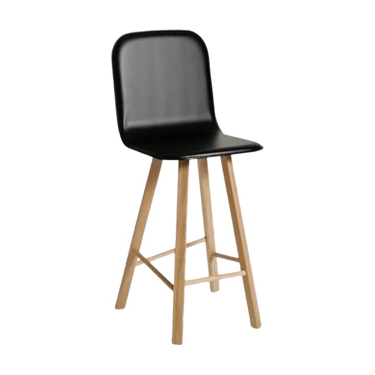 Tria Hocker, hohe Rückenlehne, schwarzes Leder von Colé Italia im Angebot