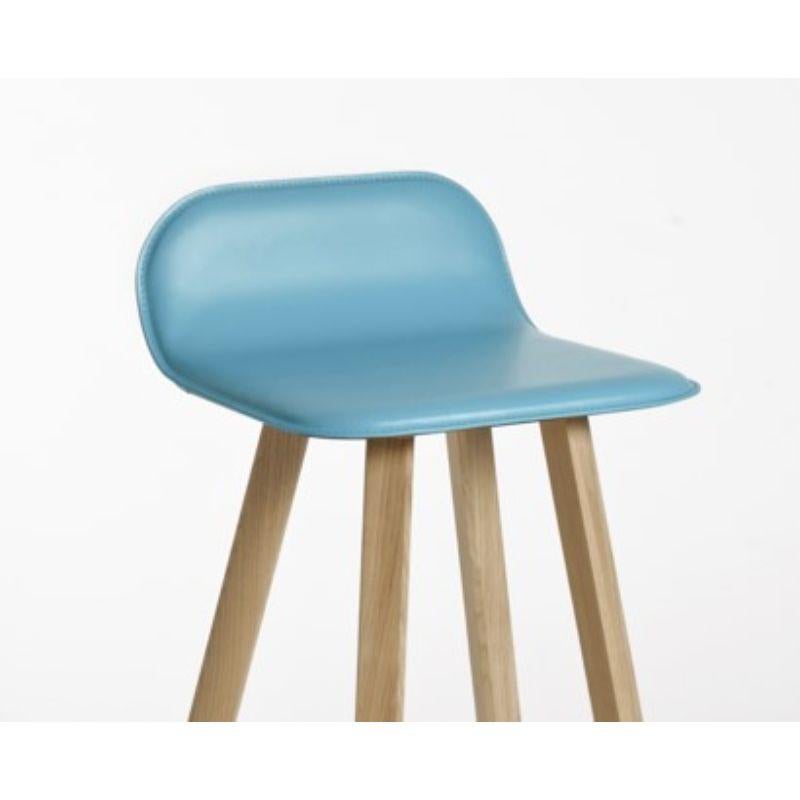 Italian Tria Stool, Low Back, Leather Azul by Colé Italia For Sale