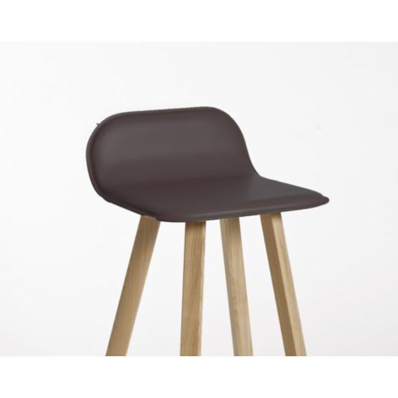 Italian Tria Stool, Low Back, Leather Coffee by Colé Italia For Sale