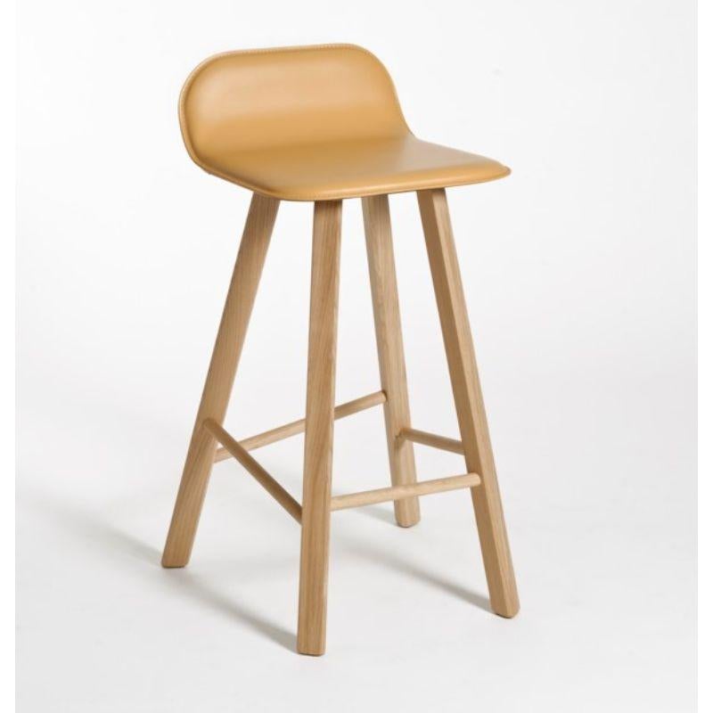 Italian Tria Stool, Low Back, Natural Leather by Colé Italia For Sale