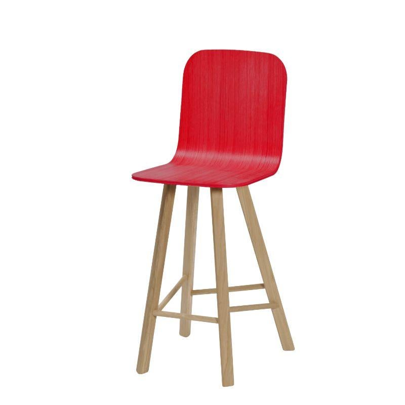 Tria stool, Tapparelle High Back Denim Red by Colé Italia (RAL Color Seat) with Lorenz & Kaz 
Dimensions: H.seat 67/77 (H.105/115) x D.52 x W.48 cm
Materials: plywood stool with high back, solid oak wood 4 legs

Also available: tria stool