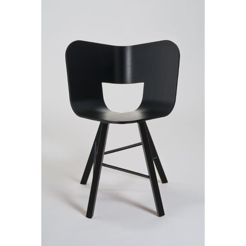 Tria wood 4 legs chair, black open pore seat - black painted legs open pore by Colé Italia with Lorenz & Kaz (2019)
Dimensions: H 82.5, D 52, W 61 cm.
Materials: plywood chair; 4 legs solid oak base.

Also available: Tria; 3 legs, with cussion,
