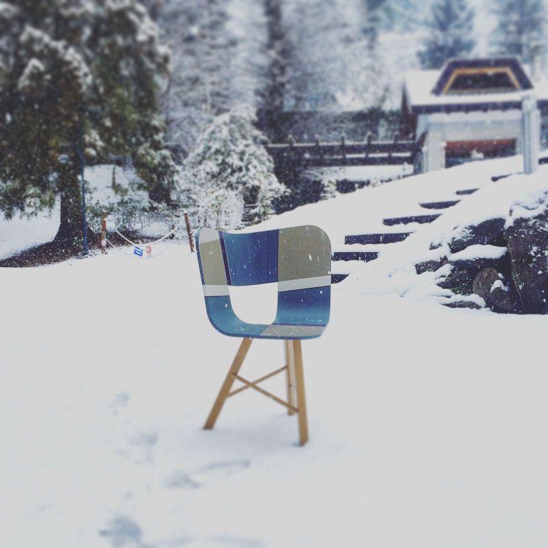Contemporary Tria Wood 4 Legs Chair, Denim by Colé Italia