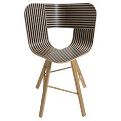 Tria Wood 4 Legs Chair, Striped Seat Ivory and Black by Colé Italia