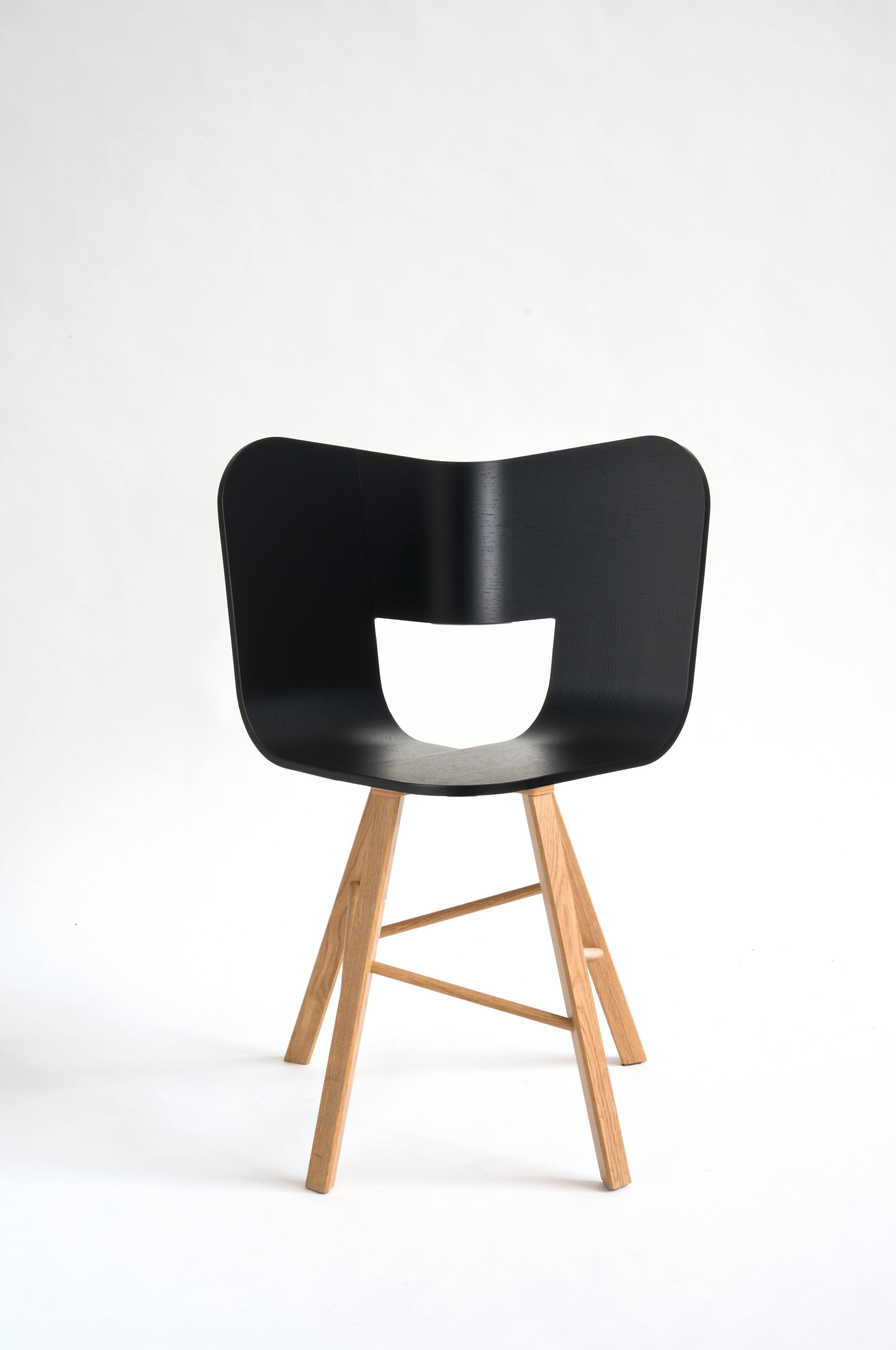 Tria Wood Chair, Four Legs with Graphic Stripes Veneered Coat Ivory and Black For Sale 7