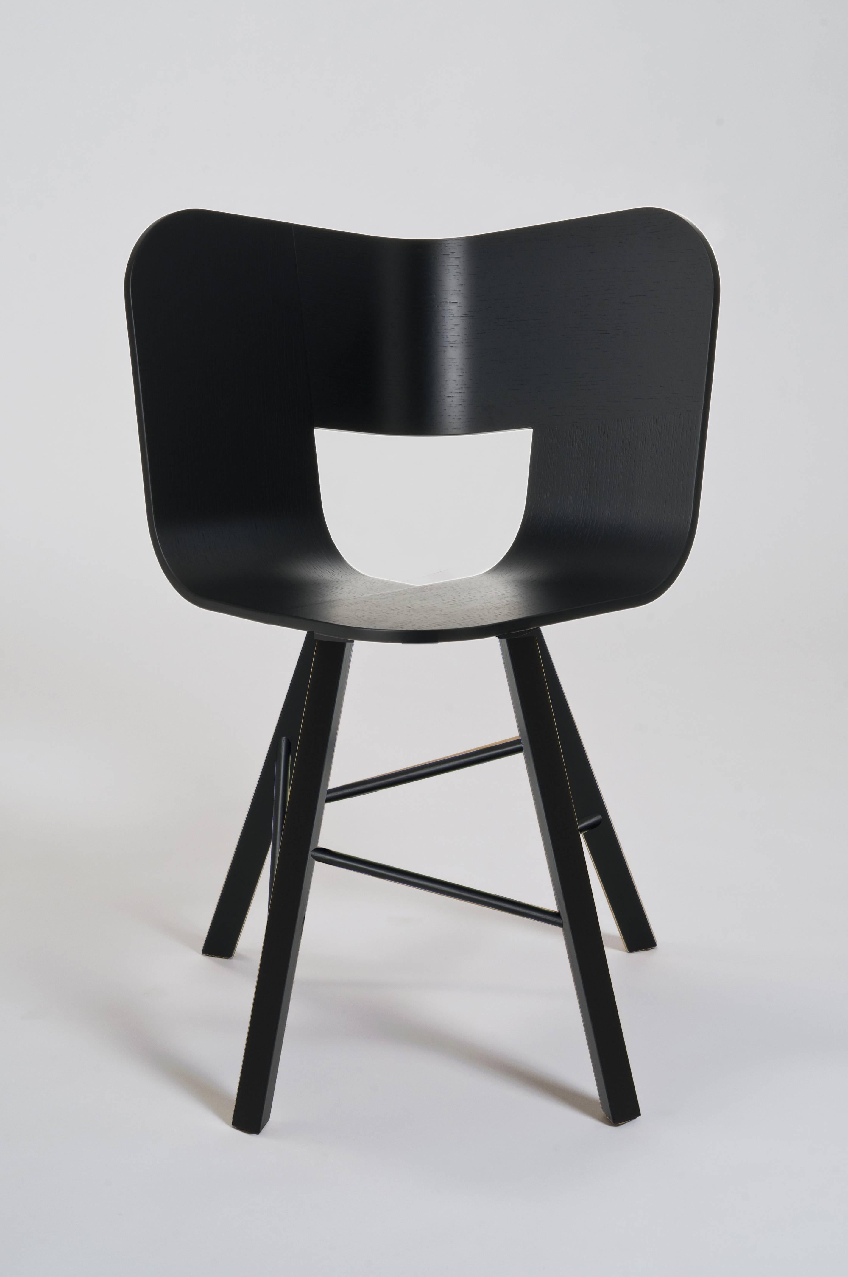 Tria Wood Chair, Four Legs with Graphic Stripes Veneered Coat Ivory and Black For Sale 10