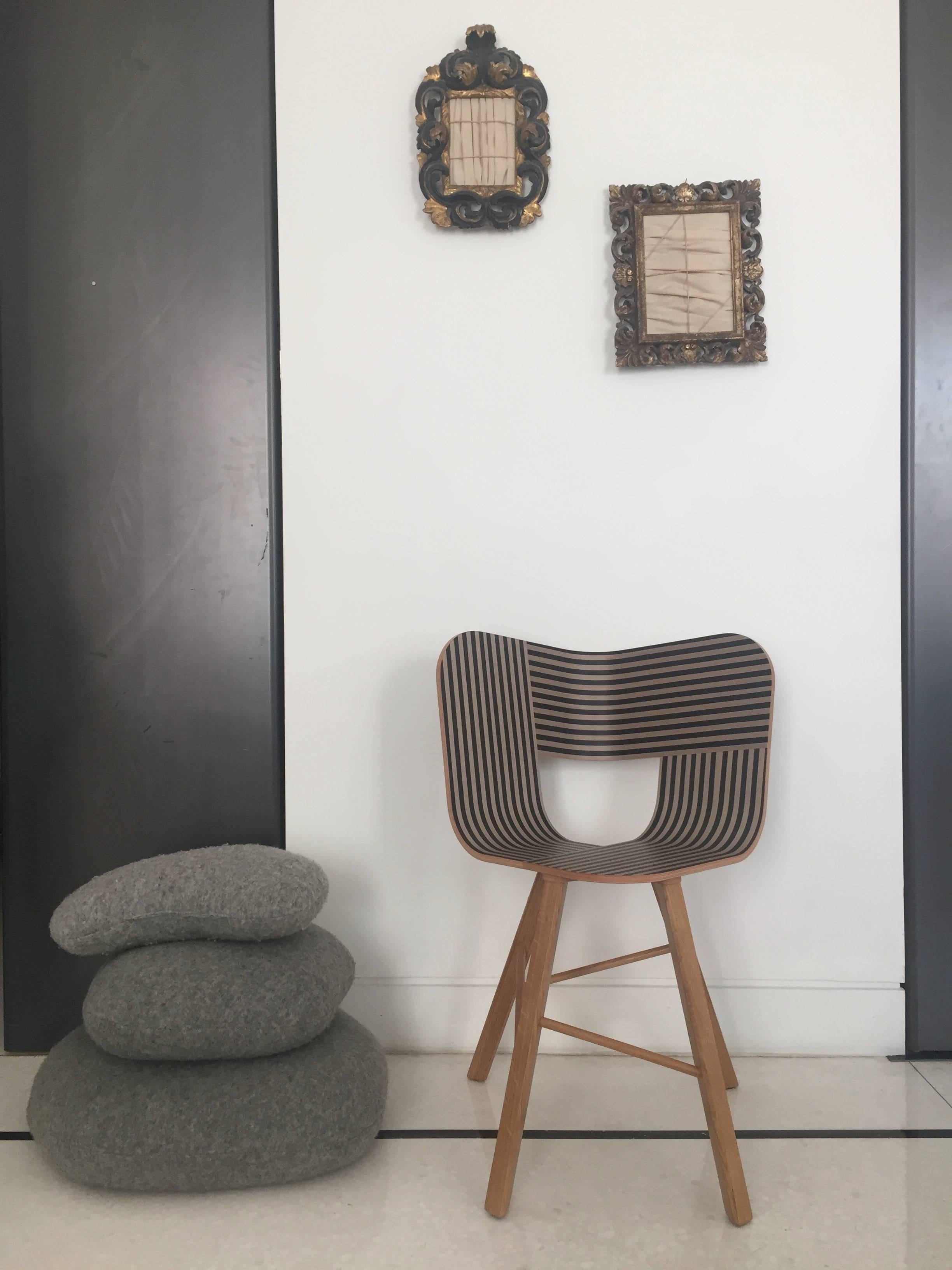 Tria Wood Chair, Four Legs with Graphic Stripes Veneered Coat Ivory and Black In New Condition For Sale In Milan, Lombardy