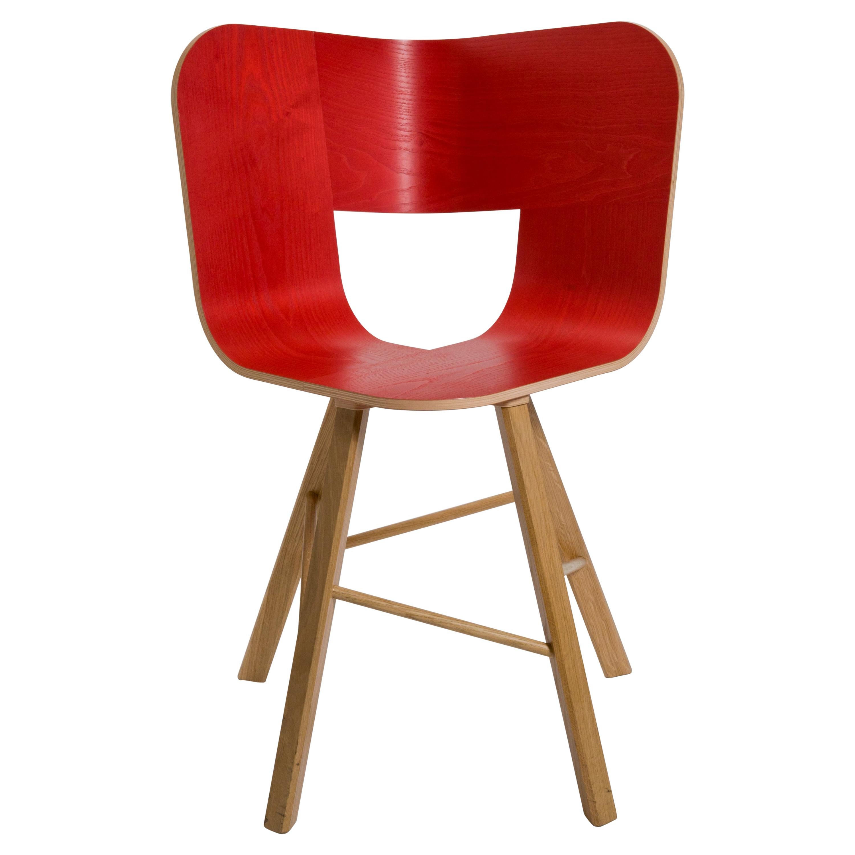 Tria Wood Chair, Red Asch Veneered Coat, Solid Oak Legs Contemporary Design Icon For Sale