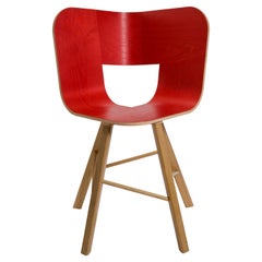 Tria Wood Chair, Red Asch Veneered Coat, Solid Oak Legs Contemporary Design Icon