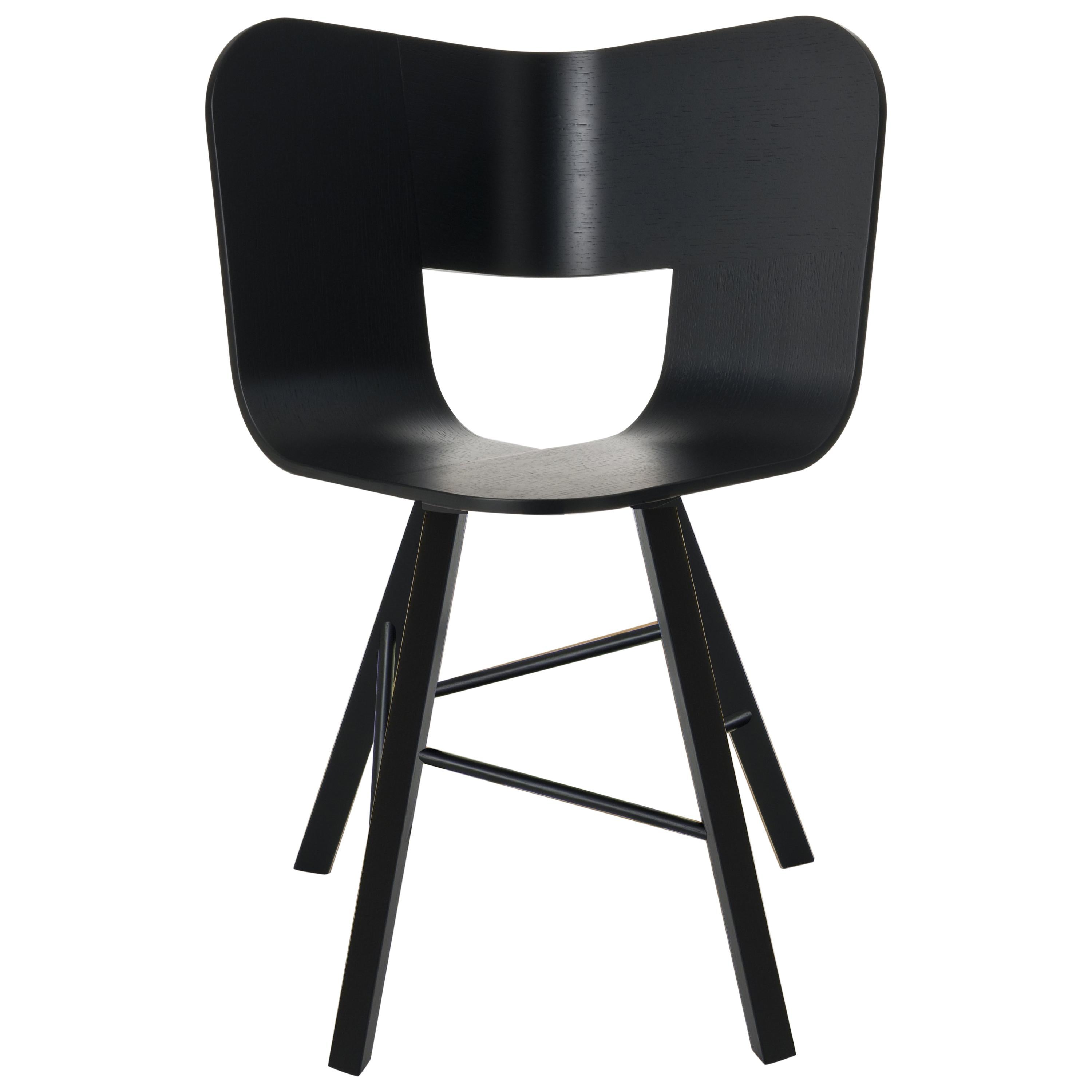 Tria Wood Chair, Black Painted solid oak, Contemporary Design made in Italy 