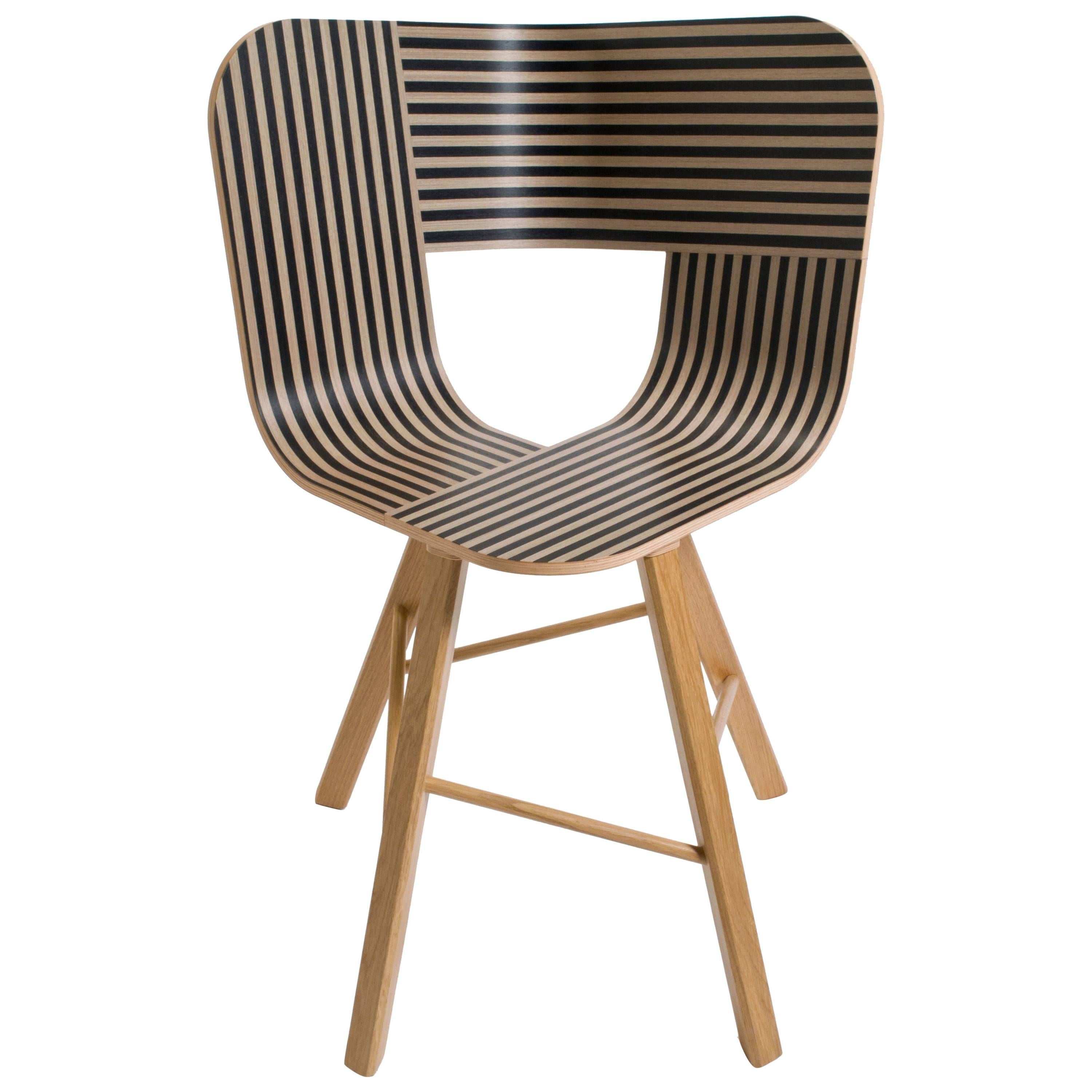 Tria Wood Four Chair, Denim Veneered Coat, Design Icon Inspired to Graphic Art For Sale 1