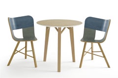 Silla Tria Wood Four, Capa Chapeada en Denim, Icono de Diseño Inspirado en el Arte Gráfico