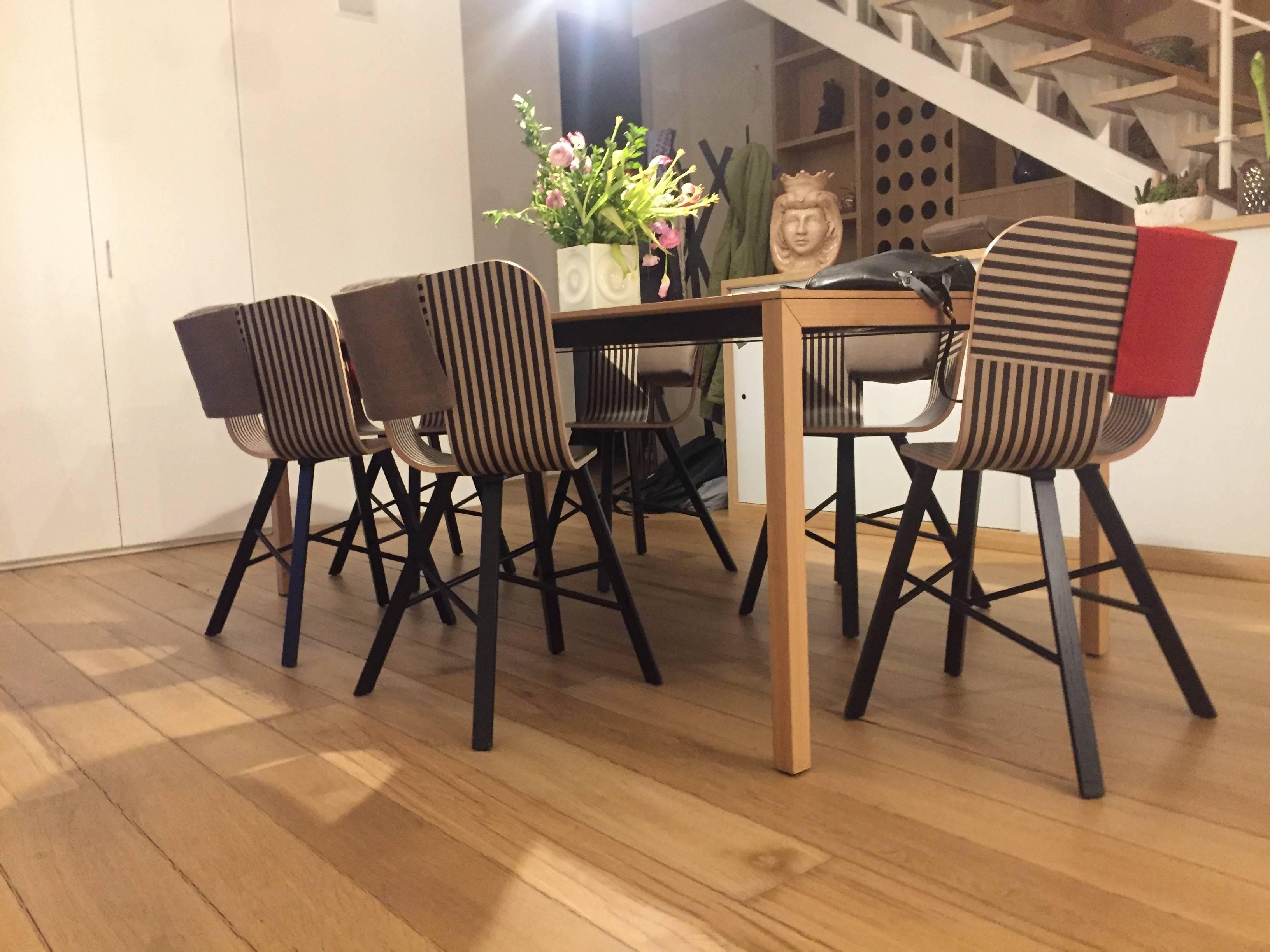 Tria Wood Chair, Stripes Veneered Coat, Solid Oak Legs Contemporary Design Icon 6